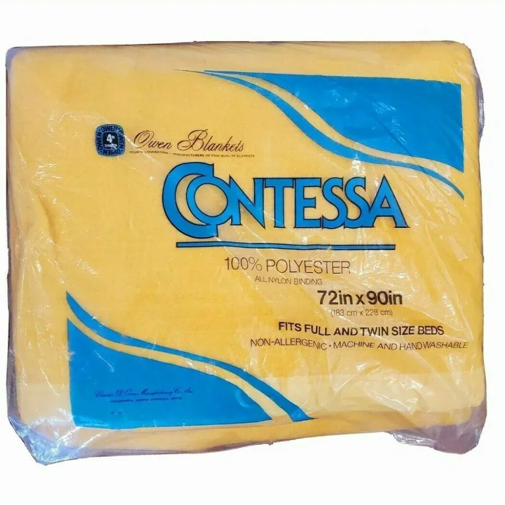 Vintage‎ Mustard Yellow Blanket Nylon Trim 72x90
